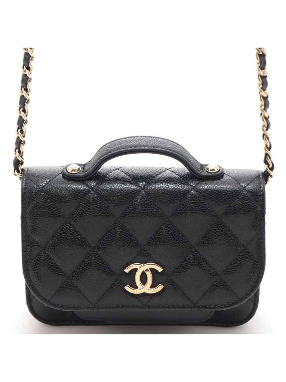 Chanel Quilted Infini Tea Mini Chain Shoulder Bag Black Caviar Leather